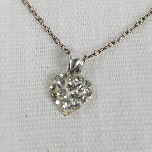 Beautiful Dainty Tiny Heart Silver 925 Crystal Encrusted Pendant & Silver Chain